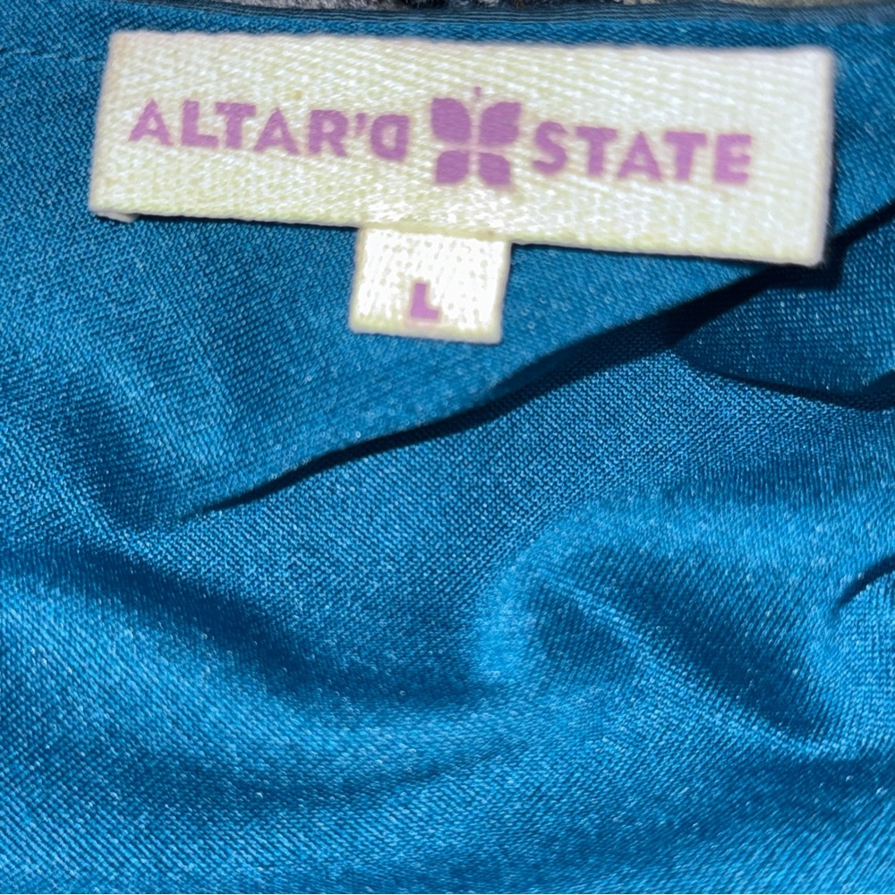 Altar'd State Teal Midi Dress with Lace Sleeves - Picture 2 of 5